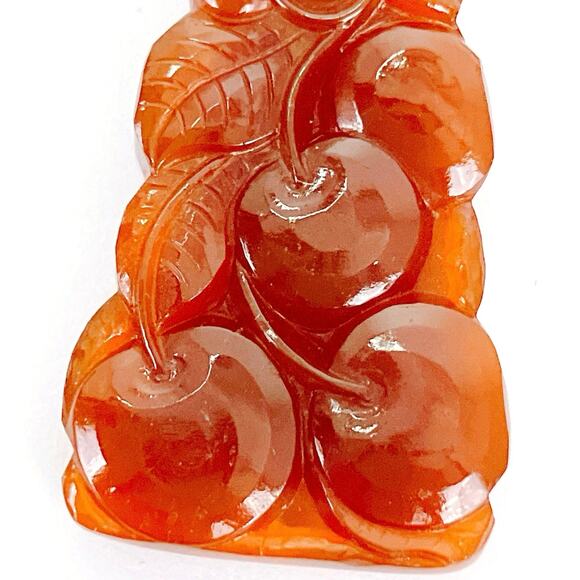 Vintage Faux Carnelian Molded Glass Fruit Pendant Sterling Silver Necklace 23" - Picture 6 of 12